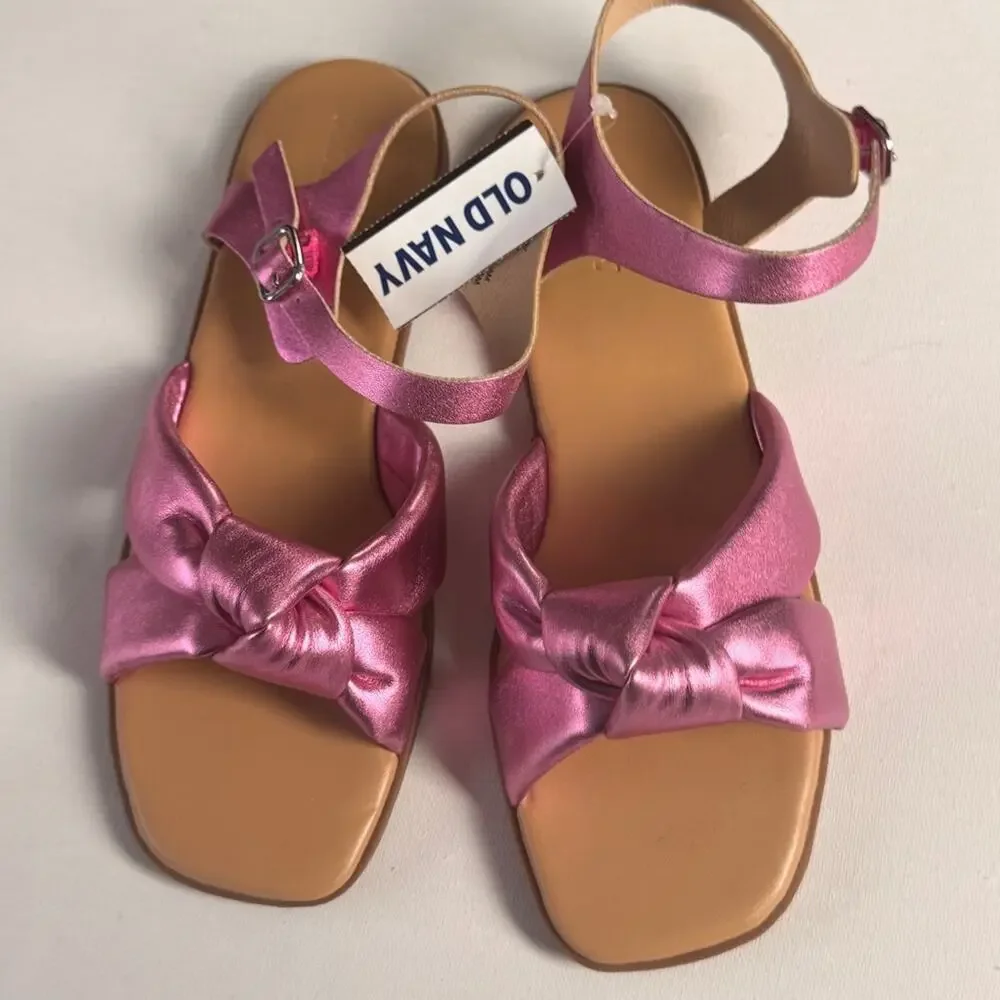 Old Navy Girl's Low Heel Knotted Detail Sandal Pink Metallic Sz 3Y NWT